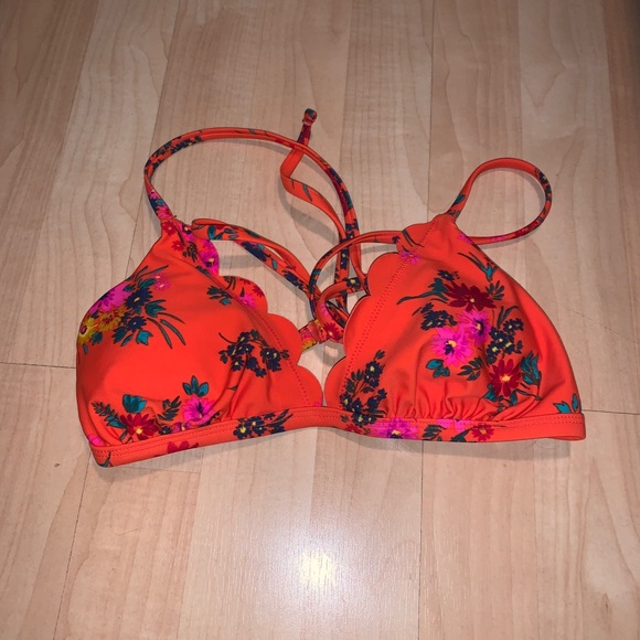 Orange Floral Bathing Suit Top - Picture 1 of 2
